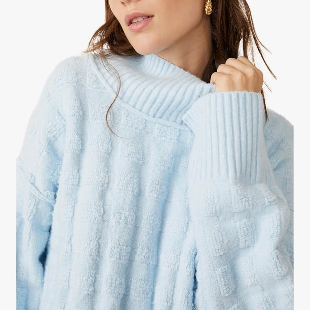 Free People Care FP Soul Searcher Mock Neck Cropped Sweater Blue Small